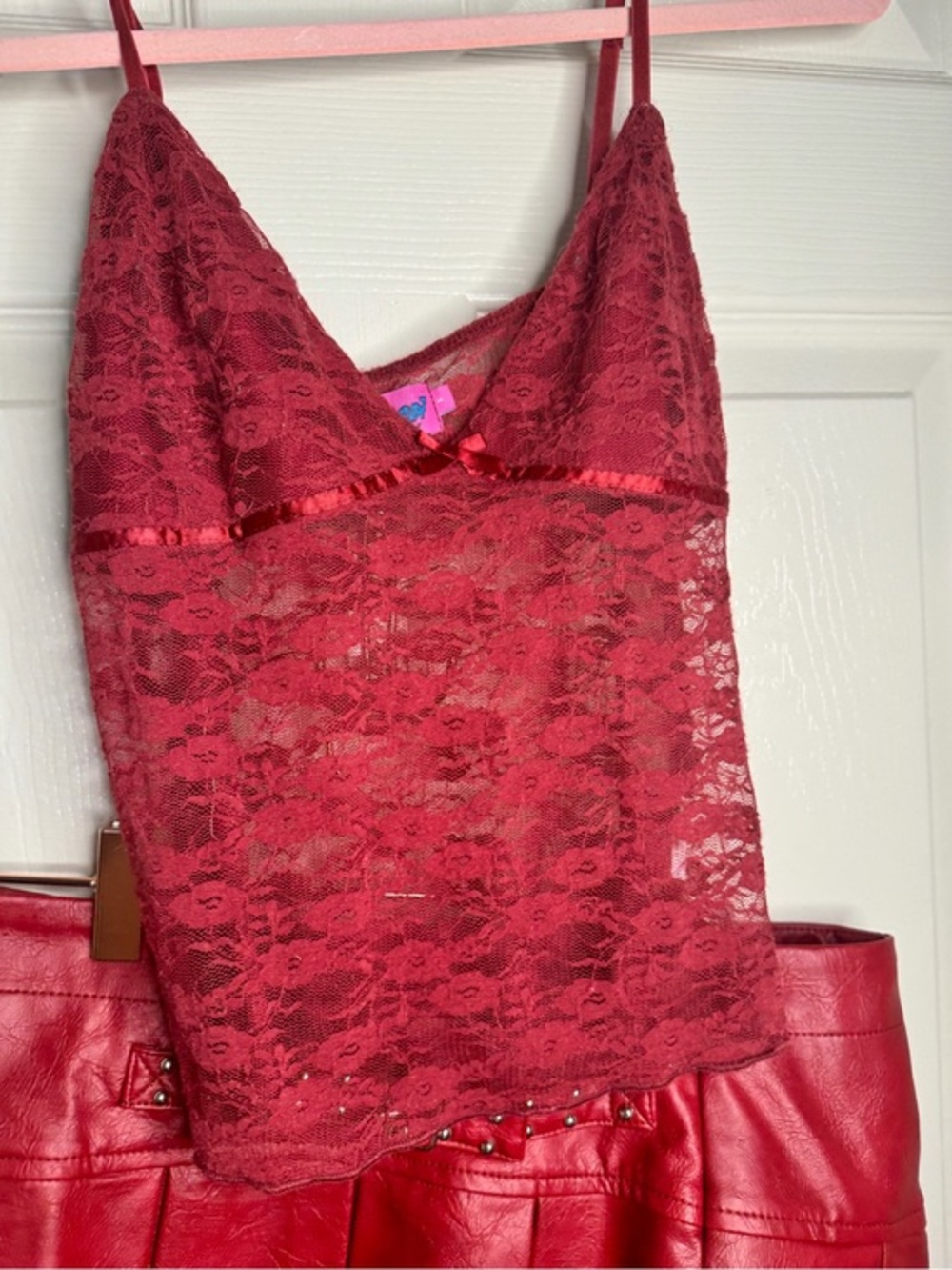 Lace Cami Tank Top in Deep Berry - leather skort bundle